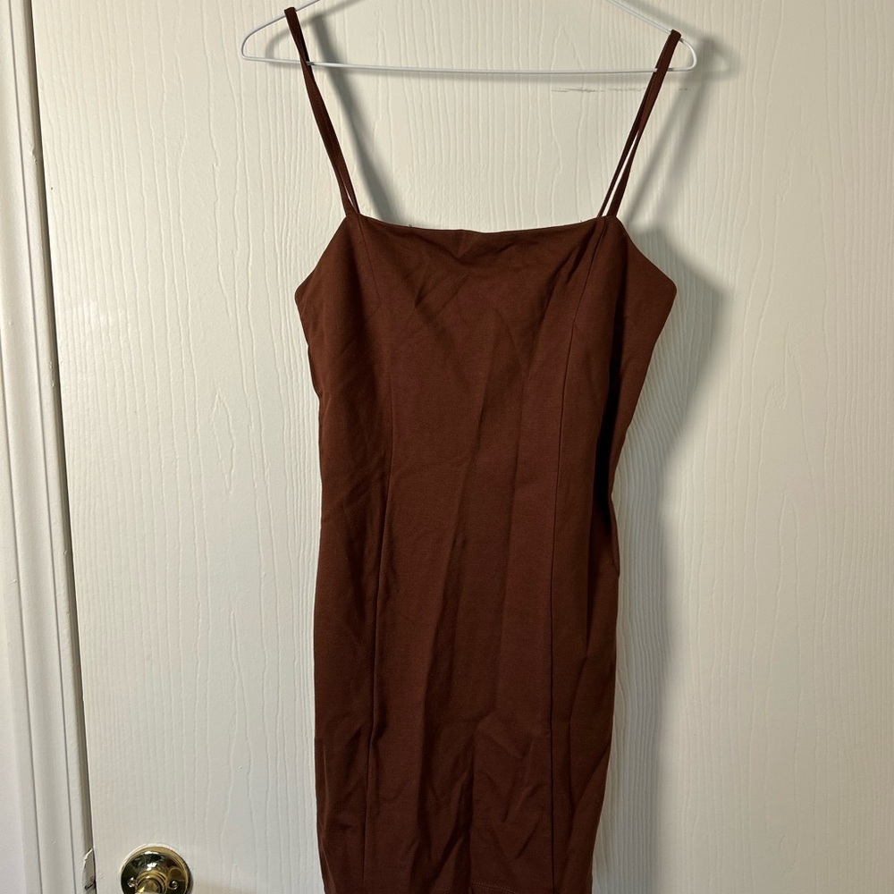 Elegant Brown Spaghetti Strap Dress